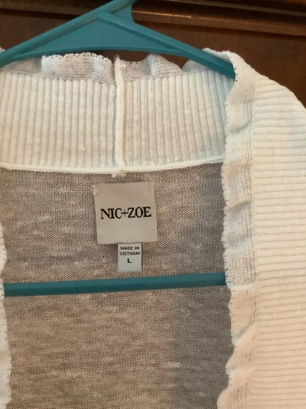 NIC + ZOE white open front sheer cardigan size L
